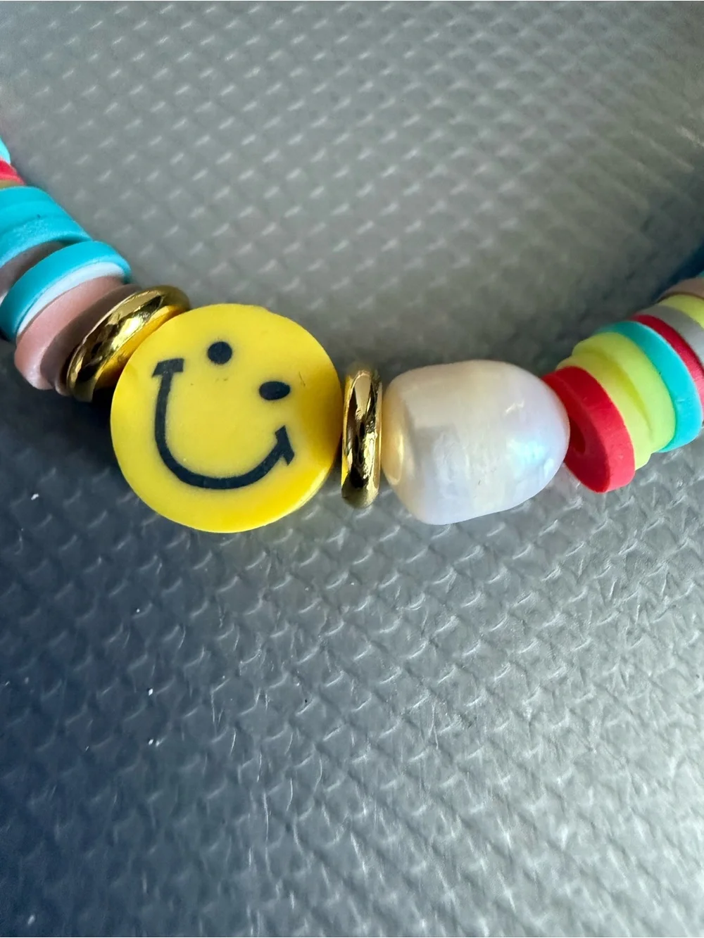 Kids Colorful Smiley Bead Bracelet with Pink Heart